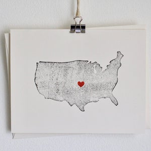 United States Folded Notecard w/ Customizable Heart 4 1/4" x 5 1/2" / Continental United States / Travel Card
