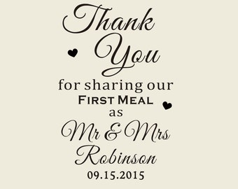 white 18 /'Thank you for sharing our first meal/' Weddingfavour tags Ivory or Kraft Brown