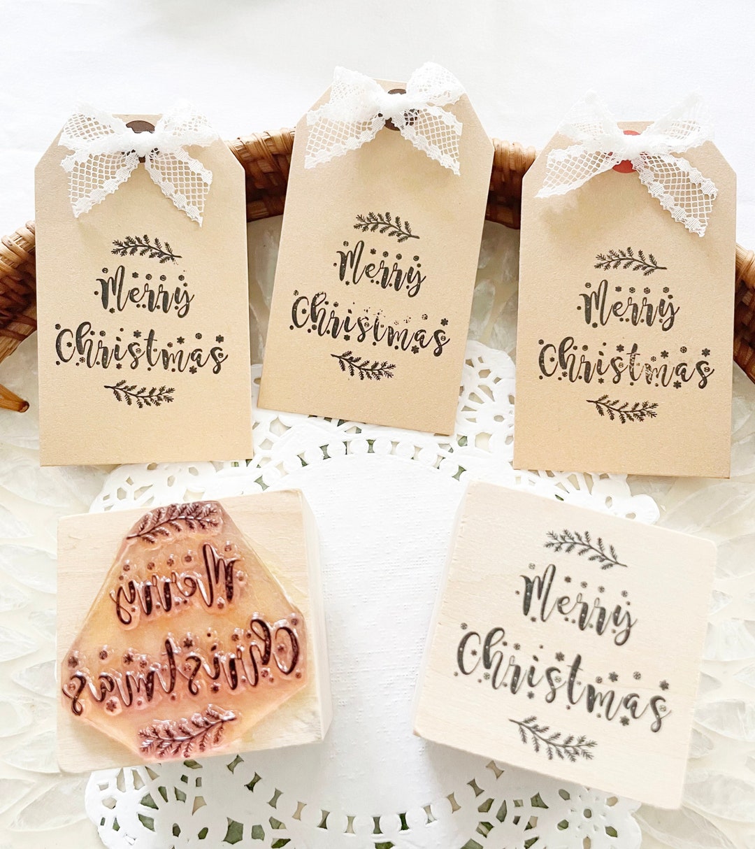Merry Christmas Gift Tag Stampholiday Stamp wood Etsy