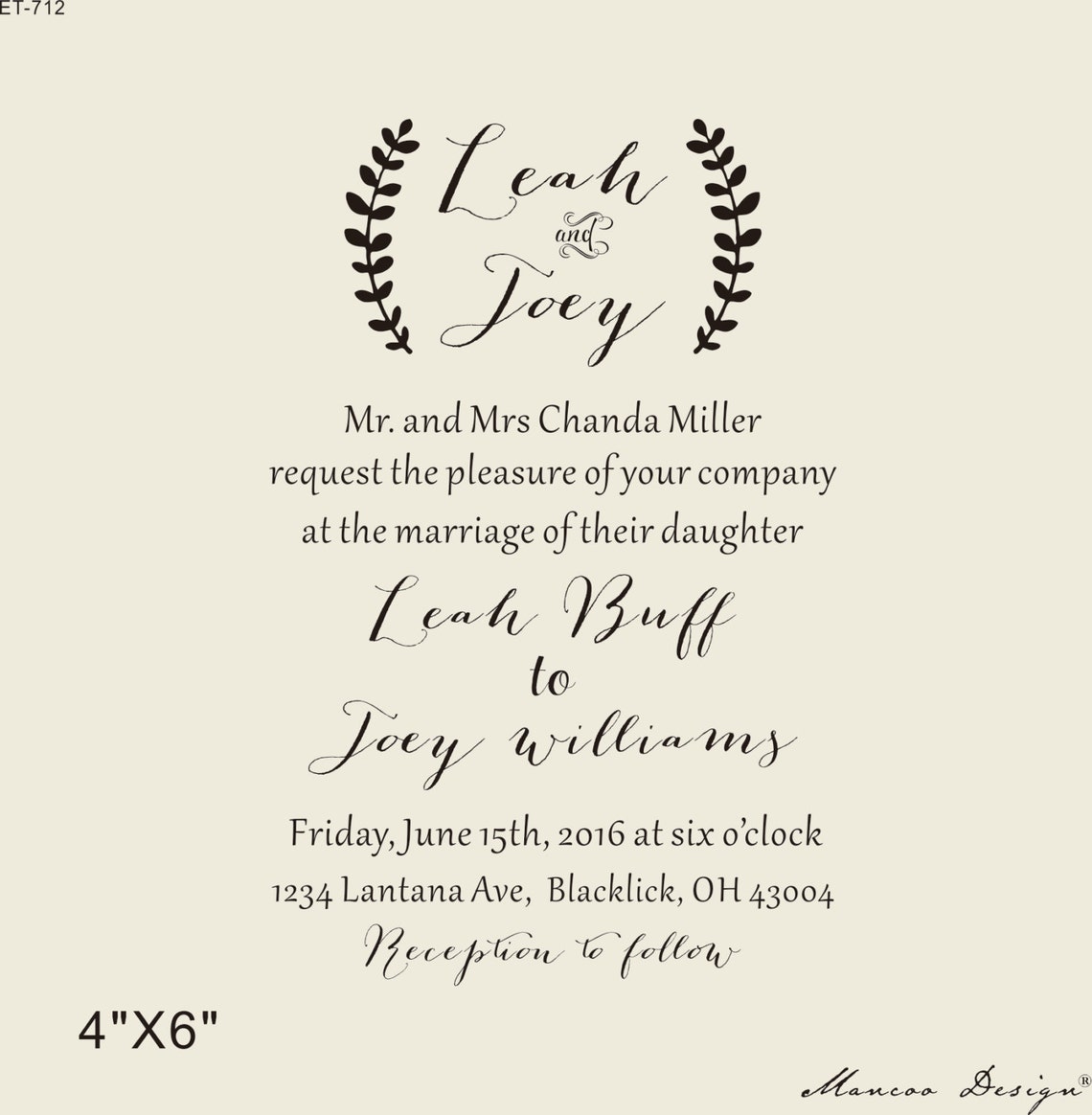 Custom Rubber Stamp 4 X6 wedding Invitation Etsy