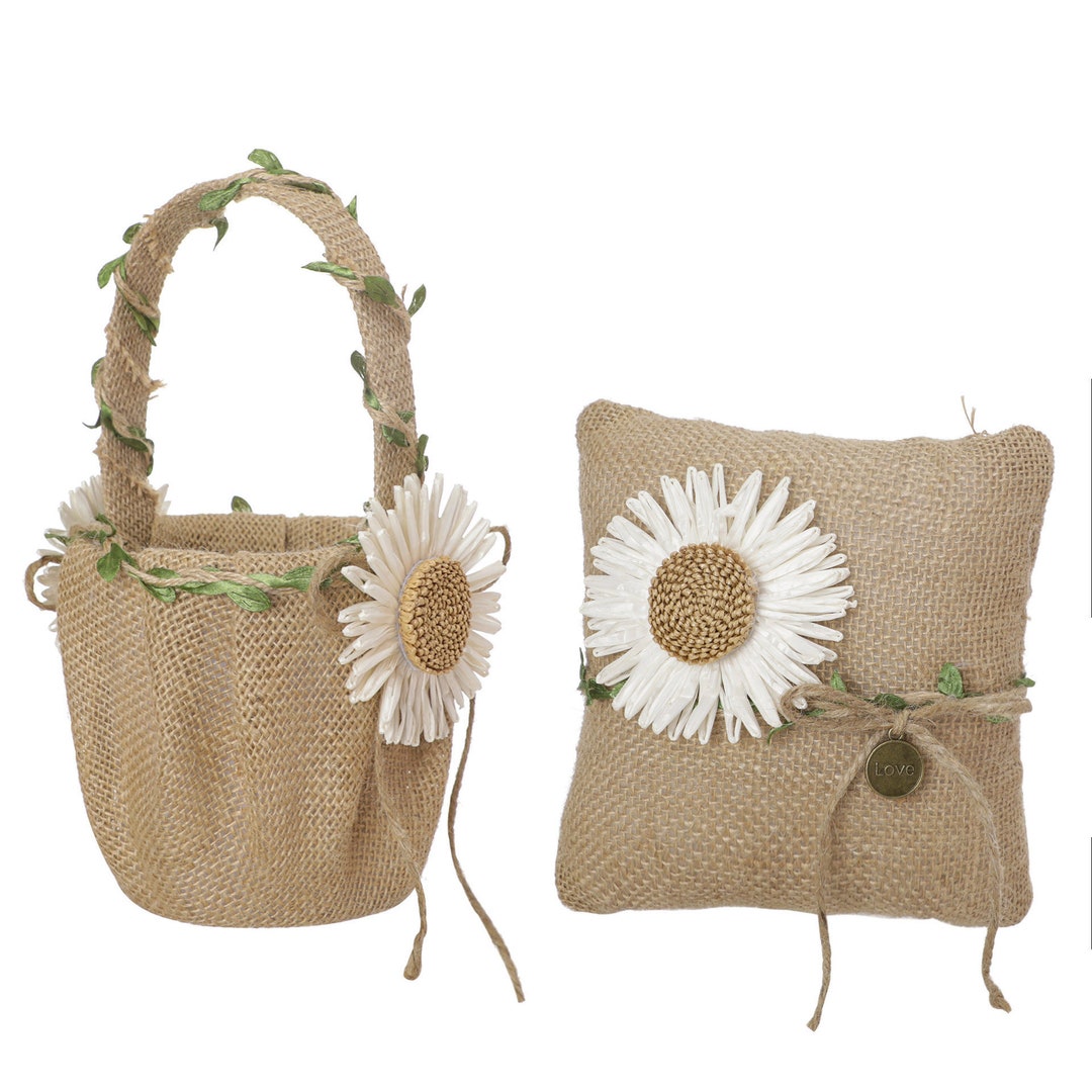 Small Burlap Flower Girl Basket Rustic Flower Girl Basket - Etsy