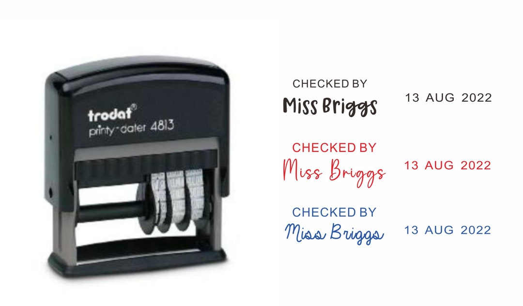 Personalised Trodat Teacher Name and Date Stamp, Personalised Name and