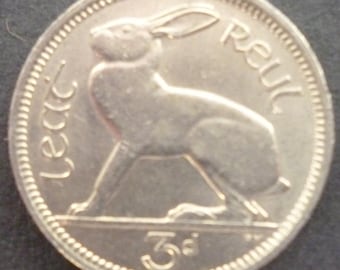 1966 Irish Threepence Coin, Hare and Harp, Craft Jewelry