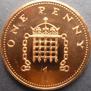 United Kingdom 1988 One Penny coin (1p) in uncirculated (un-used) condition ideal for jewellery or craftmaking. 1988 unused 1p coin