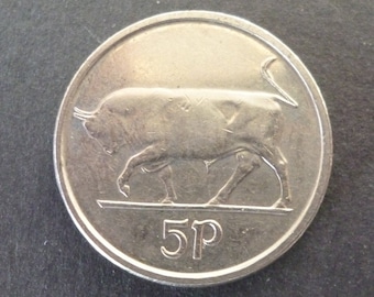 1994 Ireland 5p Coin: Bull & Harp, Craft Jewelry Making
