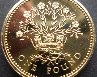 Moneda de una libra del Reino Unido de 1986, lino de Irlanda del Norte, sin circular