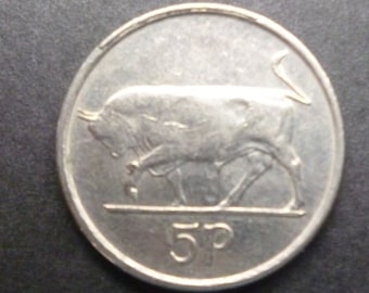 1995 Ireland 5p Coin: Bull & Harp, Craft Jewelry Making