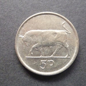 1992 Ireland 5p Coin: Bull & Harp, Craft Jewelry