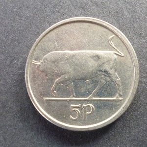 1994 Ireland 5p Coin: Bull & Harp, Craft Jewelry Making