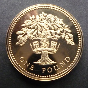 1987 English One Pound Coin: Royal Mint Proof, Oak Tree Design