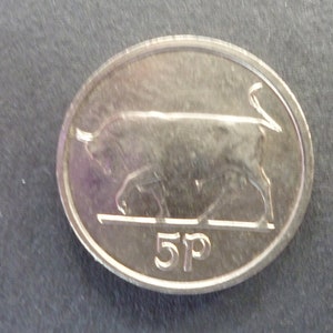 2000 Ireland 5p Coin: Bull & Harp, Craft Jewelry Supply