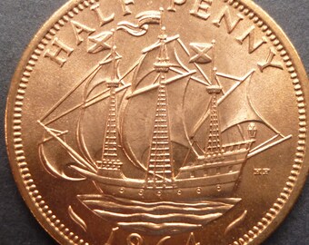 1964年イギリス半ペニー硬貨：エリザベス2世女王、ゴールデン