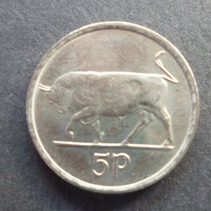 1996 Ireland 5p Coin: Bull & Harp, Craft Jewelry Supply