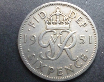 United Kingdom 1951 Sixpence coin ideal gift or for craft or jewellery making in good used (circulated) condition coin shown is the one sent