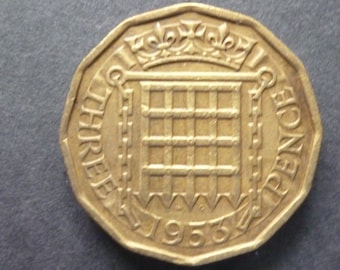 Great BritainThreepence coin 1953 in good used (circulated) condition, Nickel Brass, ideal gift or for jewellery or craftmaking projects.