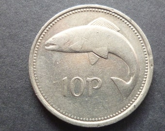 1994 Ireland 10p Coin: Salmon & Harp, Craft Jewelry Supplies