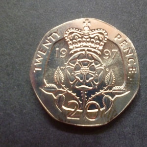 1997 UK Twenty Pence Coin: Uncirculated Cupro-Nickel for Jewelry