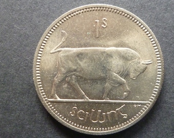 1968 Irish Shilling Coin: Bull & Harp, Craft Jewelry Making