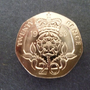 1988 UK Twenty Pence Coin: Uncirculated Cupro-Nickel Crafting Coin