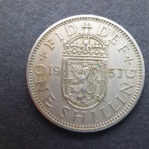 1957 Scottish Shilling Coin: Cupro-Nickel UK Currency, Jewelry Making