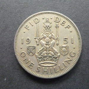 1951 UK Shilling Coin: Scottish Version, Cupro-Nickel
