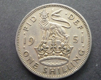 United Kingdom 1951 Shilling coin (English Version) ideal gift or for craft or jewellery making in good used (circulated) condition.