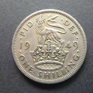 1949 UK Shilling Coin: Cupro-Nickel English Coin for Jewelry or Craft