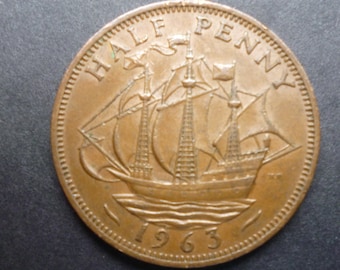 1963 年イギリス 1 ペニー硬貨、エリザベス 2 世女王、良好な中古