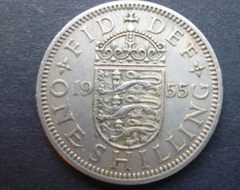 United Kingdom 1955 Shilling coin (English Version) ideal gift or for craft or jewellery making in good used (circulated) condition.