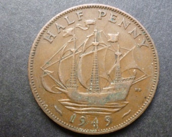 イギリス 1949 年 ハーフ ペニー コイン、ジョージ 6 世、良好な使用