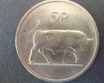 1976 Ireland 5p Coin: Bull & Harp, Craft Jewelry Making