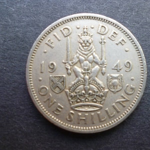 1949 Scottish Shilling Coin: King George VI, UK Royal Mint