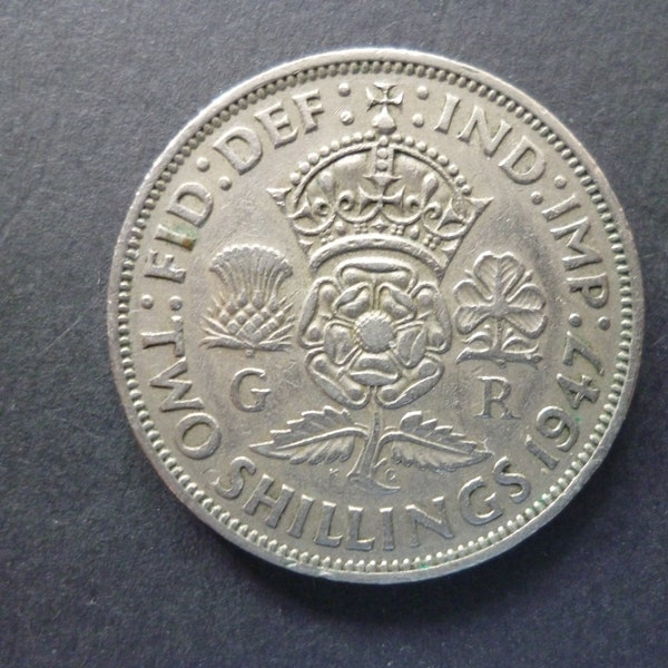United Kingdom 1947 Two Shillings (Florin) coin, ideal gift or for craft or jewellery making in good used (circulated) condition.