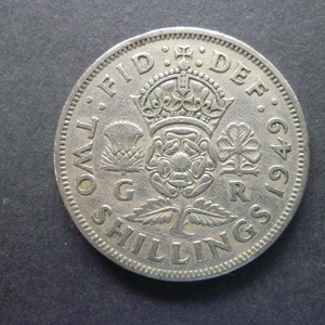 1949 Two Shillings Florin Coin: Cupro-Nickel Craft Jewelry Supply