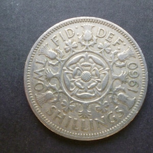 English coin a 1960 Two Shillings (Florin) coin, ideal gift or for craft or jewellery making in good used (circulated) condition  Florin