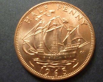 1966年製ヴィンテージハーフペニー硬貨：エリザベス2世女王