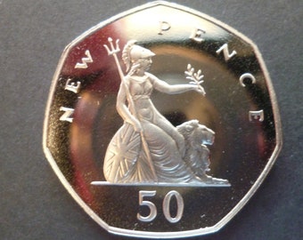 United Kingdom 1980 Proof 50p coin in superb condition housed in a capsule. The 1980 Proof Fifty New Pence coin.