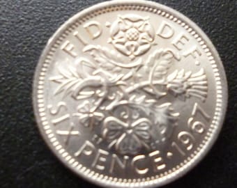 1967 Sixpence Coin: Elizabeth II, Cupro-Nickel Jewelry Supply