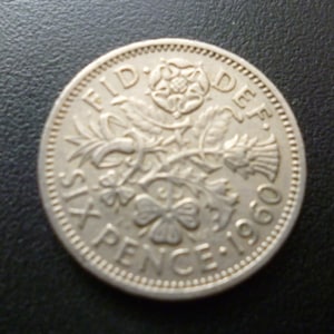 Vintage 1960 Sixpence Coin: English Good Luck Charm, Jewelry Making