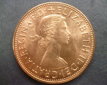 イギリス 1967 年 1 ペニー硬貨、エリザベス 2 世女王、良好な中古
