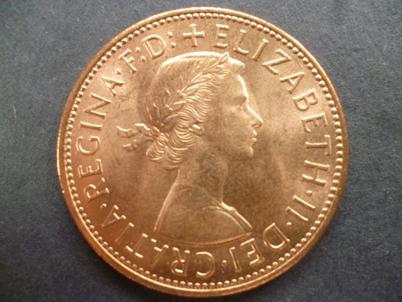 イギリス 1967 年 1 ペニー硬貨、エリザベス 2 世女王、良好な中古