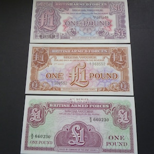 Uncirculated British Military One Pound Banknotes: 1948, 1956, 1962 Series