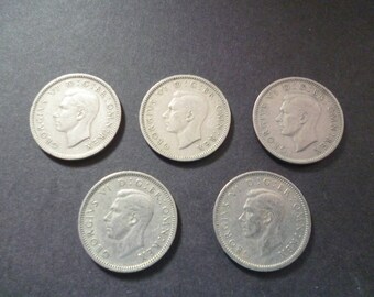 ヴィンテージ キングジョージ6世 6ペンス硬貨 - 1947-1951年 - 5枚