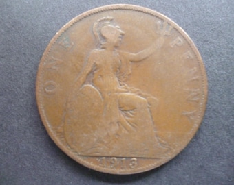 1 ペニー コイン 1913 年 ジョージ 5 世 英国 コイン 希少 英国 - Etsy