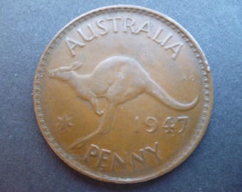 Moneda de un penique australiano de 1947: Canguro y Rey Jorge, joyería artesanal