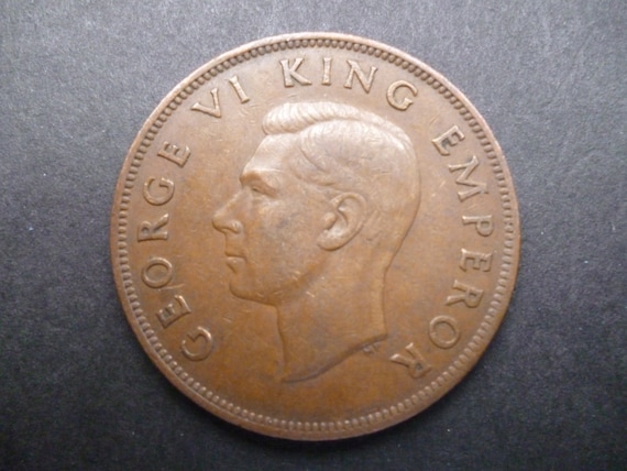 1943年ニュージーランド・ペニー硬貨：トゥイ・バード、ジョージ
