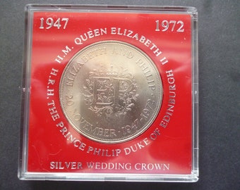1972 Silver Wedding Crown Coin - Queen Elizabeth & Prince Philip