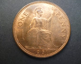 1961 One Penny Coin Great Britain From Queen Elizabeth II