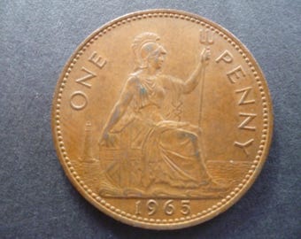 1965 One Penny Coin Great Britain From Queen Elizabeth II