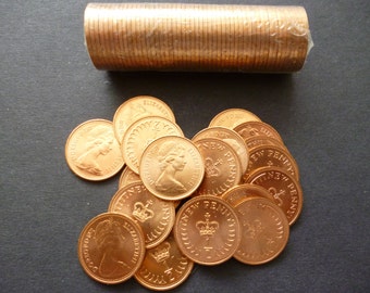 A sealed roll of fifty Bronze UK Halfpennies all dated 1971 and all in uncirculated condition and featuring the late Queen Elizabeth Second